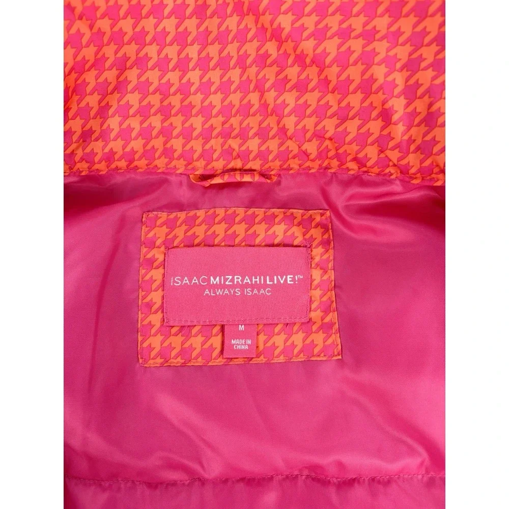 Isaac Mizrahi Live Puffer Jacket Women's Medium Pink Orange Houndstooth Coat